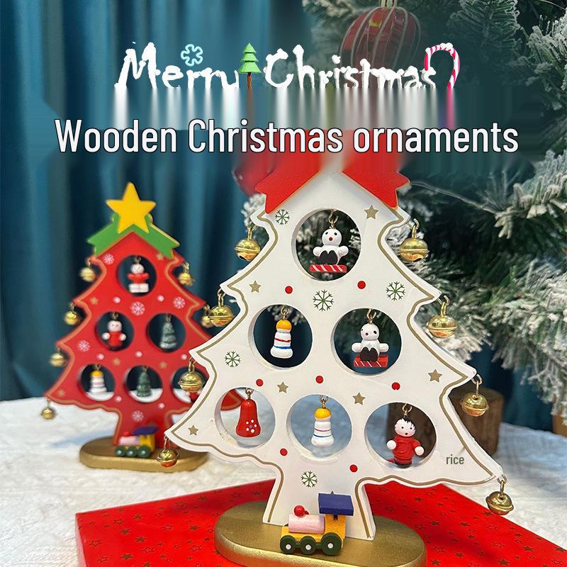 Wooden Christmas Tree Tabletop Display and Mini Figurines - Creative Gifts for Kids