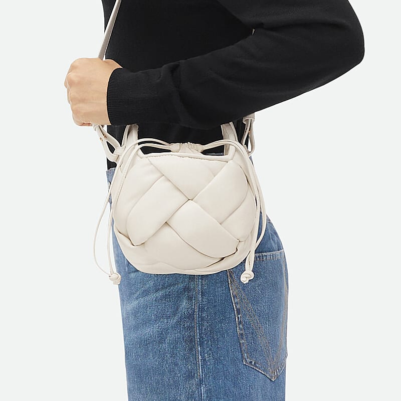 Bottega Veneta Lambskin Portable Crossbody Bag, Shoulder Bag Small Women's White 730164V2NH19009