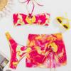 Popular Printed Tube Top Strap Split Three-Piece Set New European And American Bikini Women'S Swimsuit Swimsuit