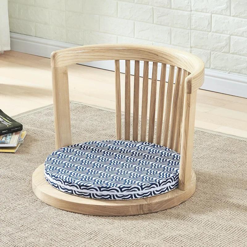 Japanese Meditation Chair - with Armrests & Back Support, Asian Traditional Floor Tatami Style, Solid Ash Wood Armchair