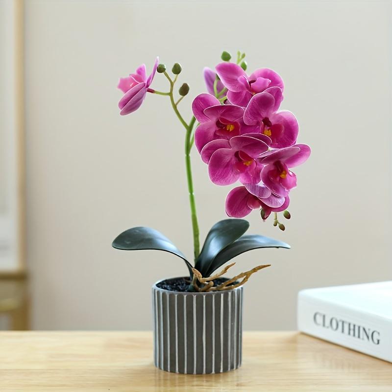 Elegant 8-Flower Phalaenopsis Orchid Bonsai - Lifelike Artificial Potted Plant for Home Decor, Includes Pot
