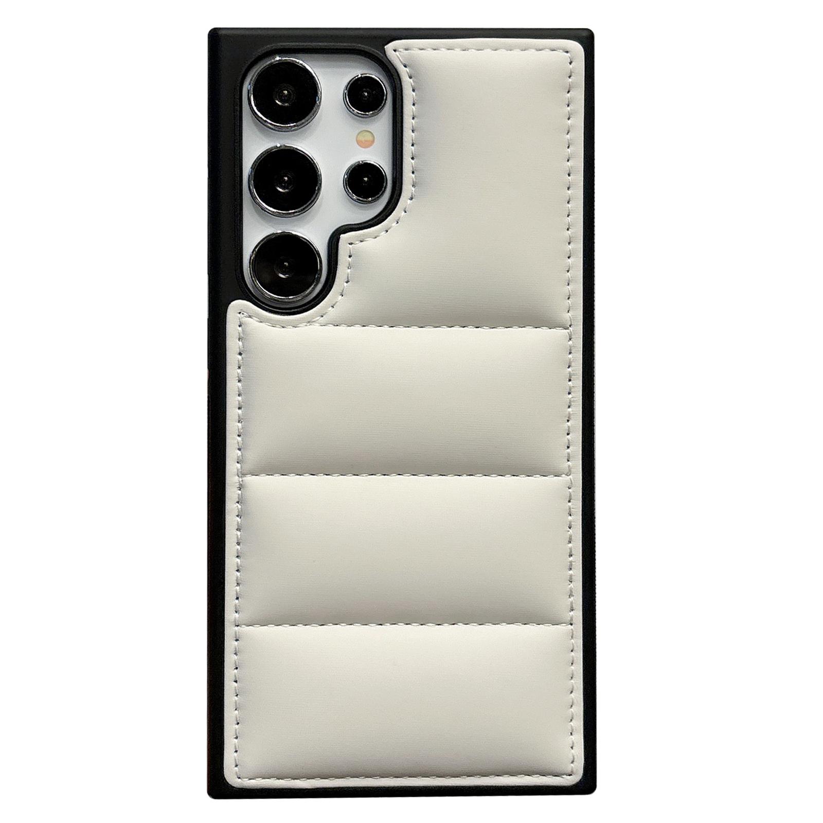 

Для Samsung Galaxy S23 Ultra Чохол Puffer Jacket Leather+TPU Soft Touch Phone Cover White