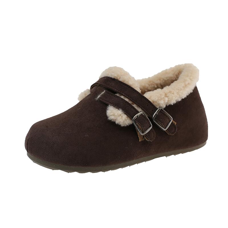 Metal Buckle Snow Boots Winter New Round Toe Deep Mouth Wool Warm Short Cotton Shoes