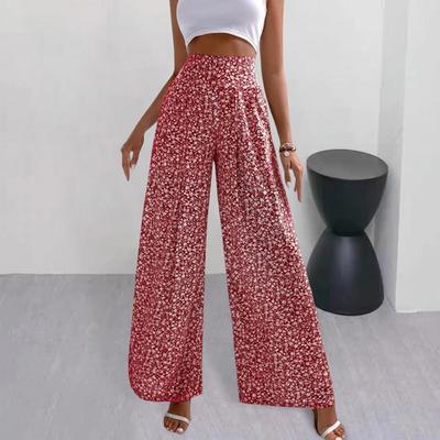 Kadın Günlük Pantolon Elastik Yüksek Bel Düz Geniş Paça Pantolon Çiçek Desenli Bol Kesim Günlük Pantolon Günlük Giyim