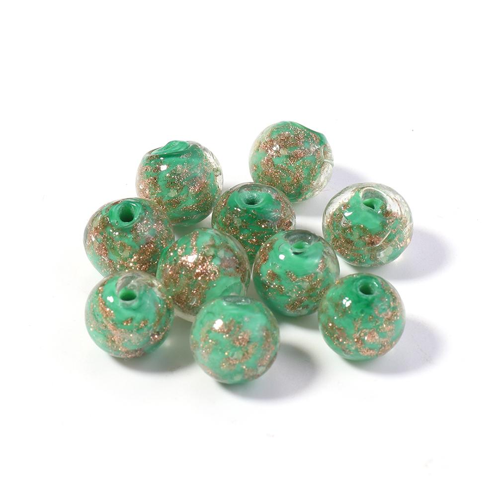 10pcs 8/10/12mm Lampwork Beads Colorful Golden Sand Glass Round Loose Beads For Jewelry Making DIY Bracelet Earrings Accessories