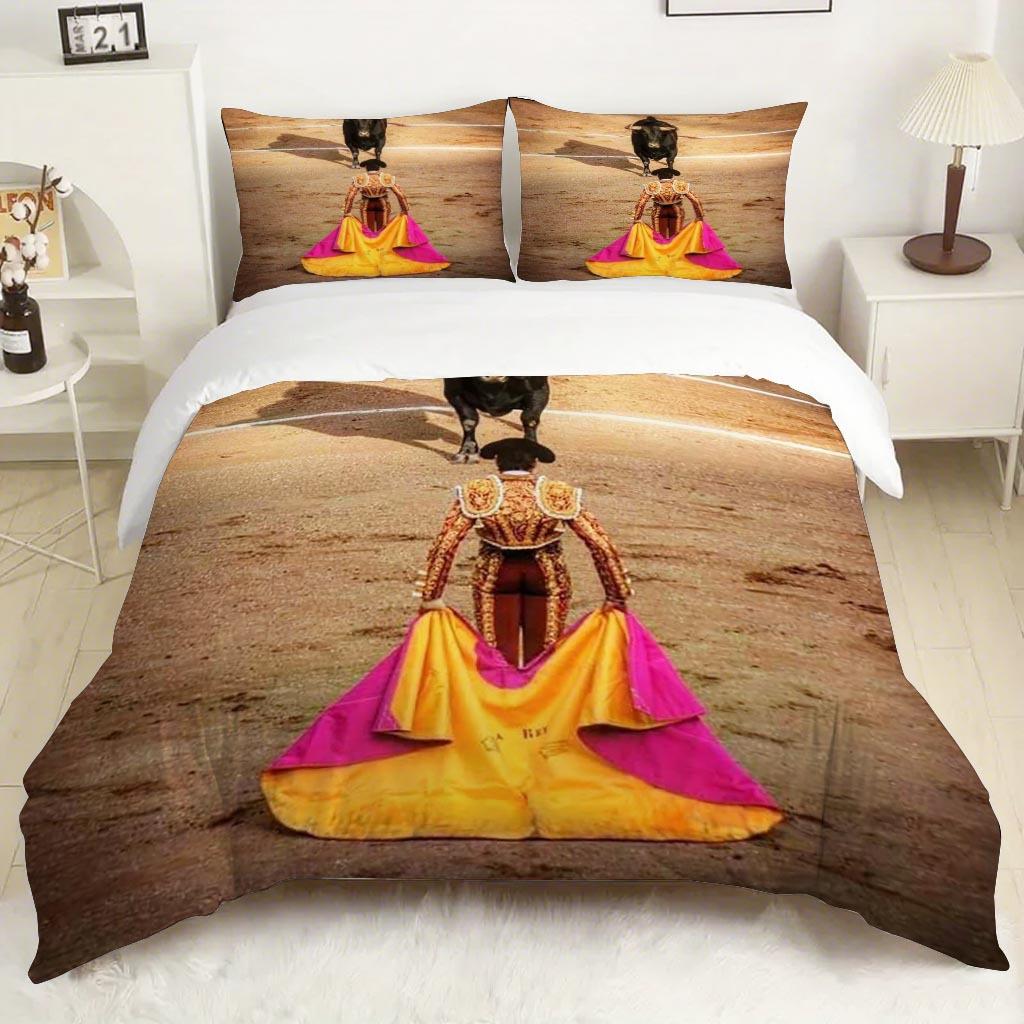 Customize 3pcs Duvet Cover Set Featuring a Spanish Bullfighting Scene - Perfect for Bedroom Decor for Christmas, Easter, Eid Al-