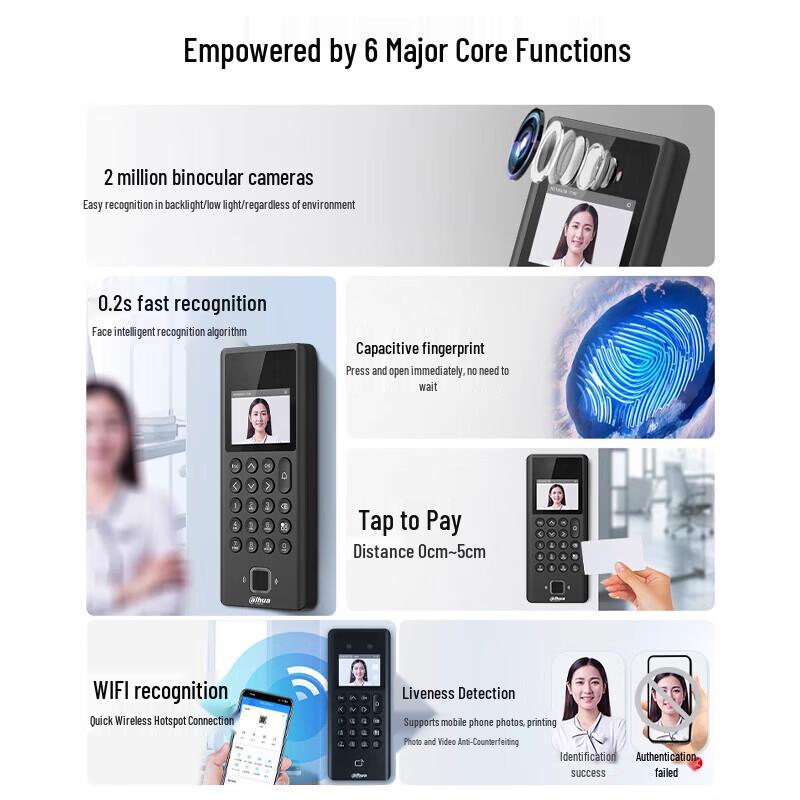 Dahua Face & Fingerprint Attendance and Access Control Terminal CN Plug (adapter Included)