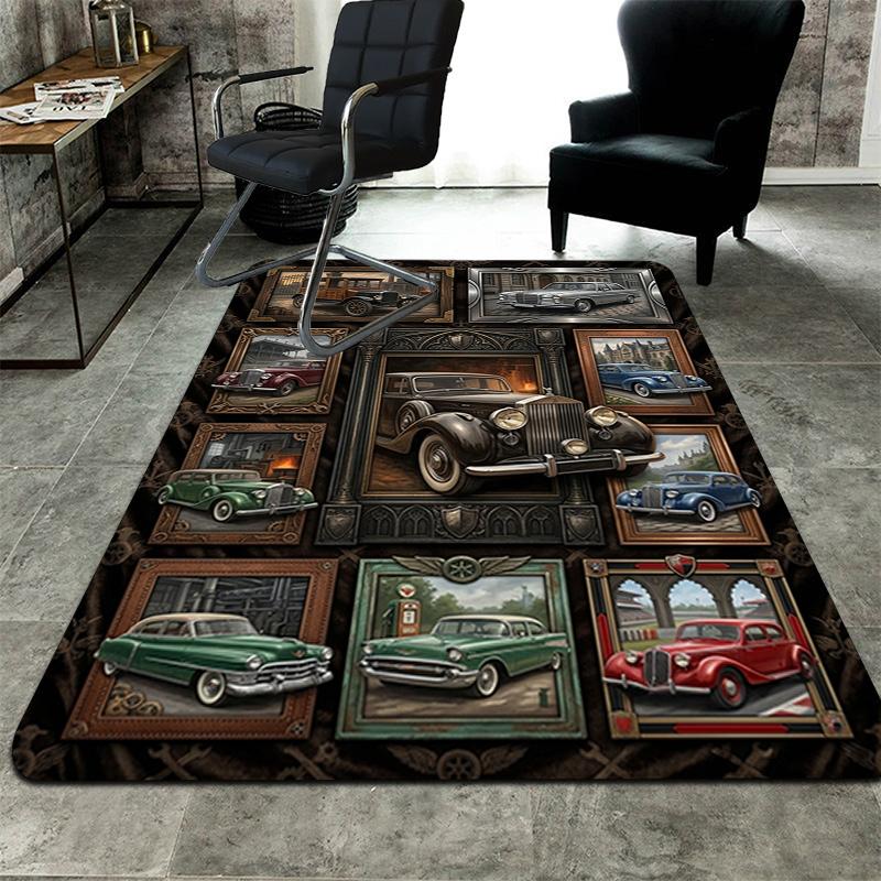 Classic Car Art Rug Pattern Rug Floor Mat for Living Room or Bedroom Soft and Comfortable Carpet a Gift for Birthday and Holiday.