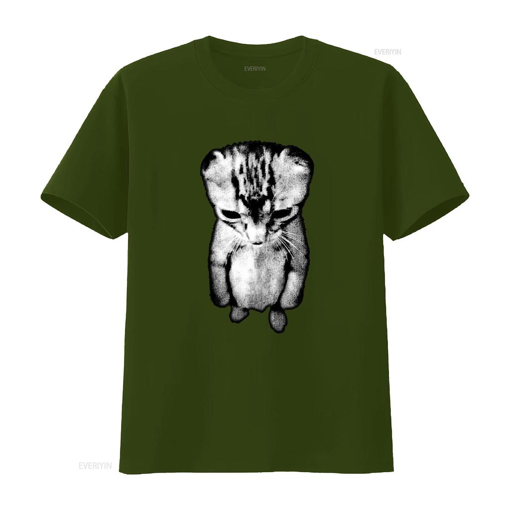 Trauriges Ktzchen Meme Stehende Katze T Shirt Vintage Washed Designer Clothes Soft Comfortable Breathable Homme Slightly