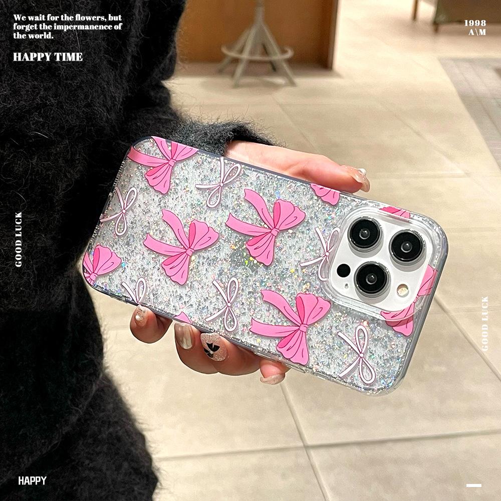 Glitter Bow Is Suitable for Iphone16 Phone Cases  Apple 15 High transparency 14 and 13 Protective Cases  12 and 11 Hard Cases
