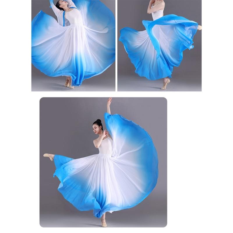 Women's Lyrical Dance Skirt Gradient Color Chiffon Long Swing Sheer Wrap Skirts for Modern Ballet Performances