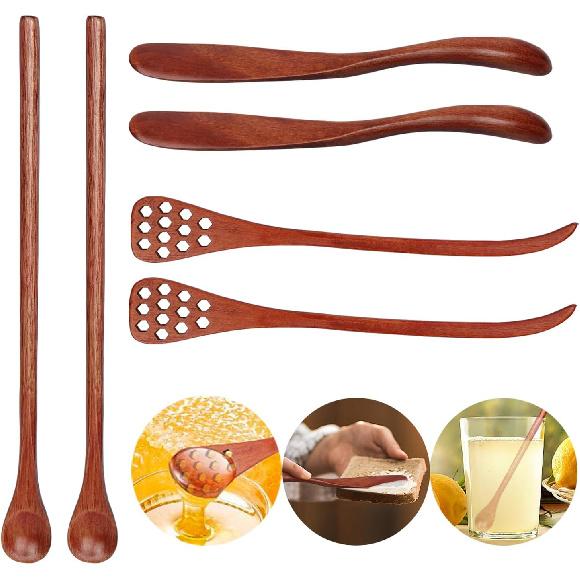 6PCS 7.08inch Honey Dipper Sticks Honey Spoon and Coffee Stirring Spoons, Wooden Honey Mixing Stirrer Honey Comb Stick, Honey Wand for Honey Jar