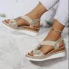 Foreign Trade Large Size 2025 European and American Large Size Women's Sandals Metal Buckle Decorative Hemp Rope Wedge Heel Light Bottom Fish Mouth 