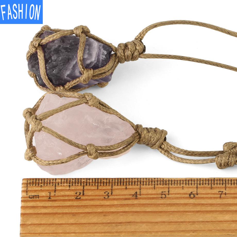 Natural Irregular Amethyst Pendant Hand-Made Cowhide Rope Woven Stone Personalized Necklace