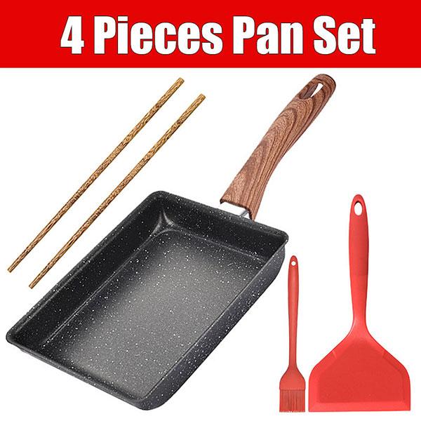 Tamagoyaki Japansk Omelettpanna Nonstick Äggpanna Stekpanna Rektangel Tamago-panna Liten Äggstekpanna med Matlagningsredskap