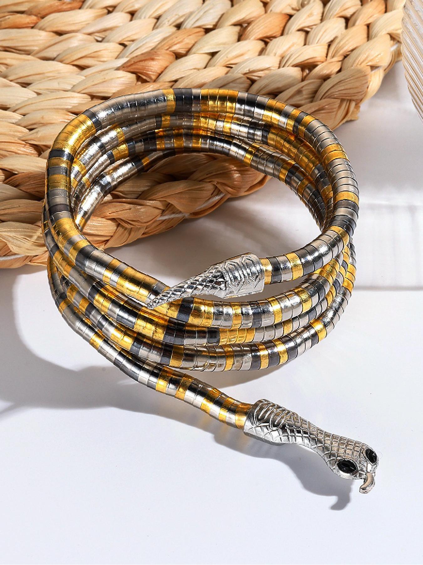 

Punk Multilayer Metal Alloy Gold Black Color Cool Bendy Snake Necklace Bracelet for Women Men Chunky Jewelry 90 різнокольоровий