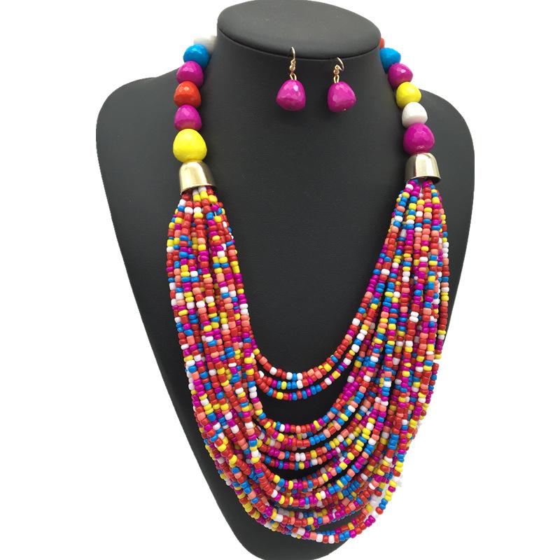 Bohemian Multi-layer Ethnic Seed Bead Necklace Set