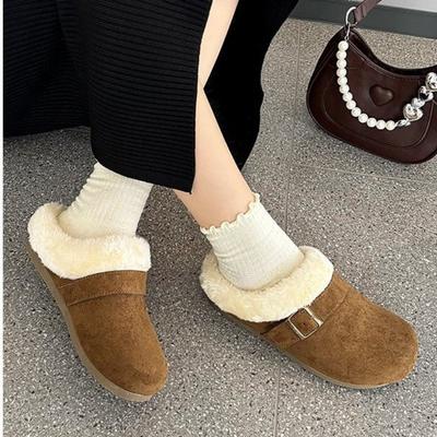 Thick-soled Fluffy Women's New Autumn and Winter Outer Wear One Pedal, Velvet Warm Bag Head and Half-drag Cotton Shoes