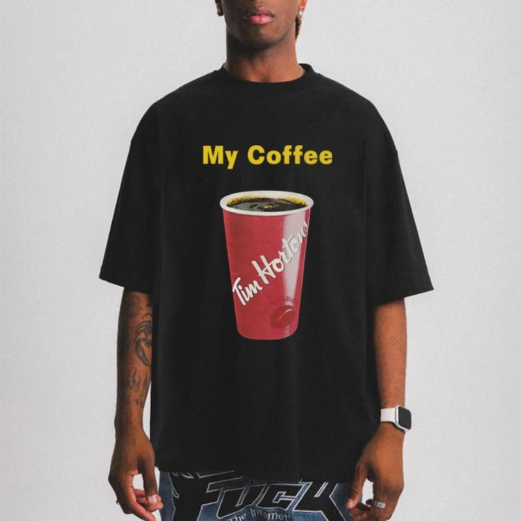 Amerikanischer Kaffee Kurzarm-T-Shirt, Eine Reine Baumwolle Bedruckt Locker Retro Trendy Marke, Unisex Ins Stil Halbarmhemd