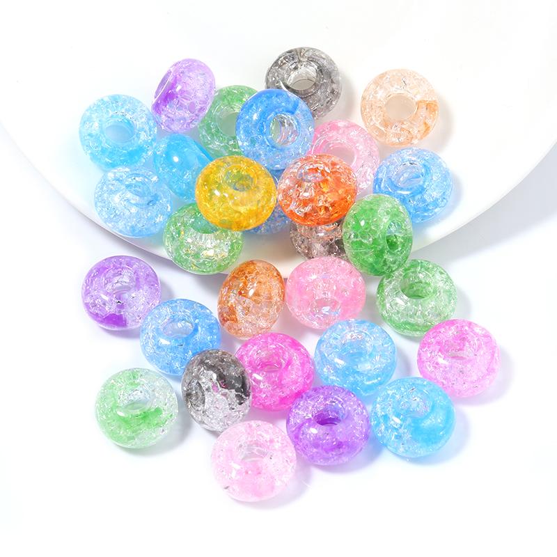 50pcs 14x8.5mm Acrylic Cracked Beads Colorful Big Hole Loose Spacer Beads For DIY Jewelry Making Bracelets Necklace Accessories