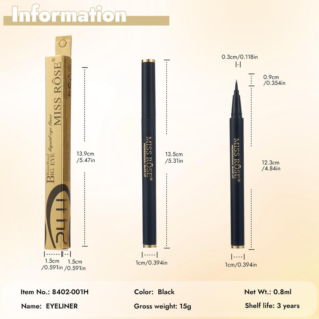 MISS ROSE Black Waterproof Eyeliner Pencil Fine Tip Intense Color