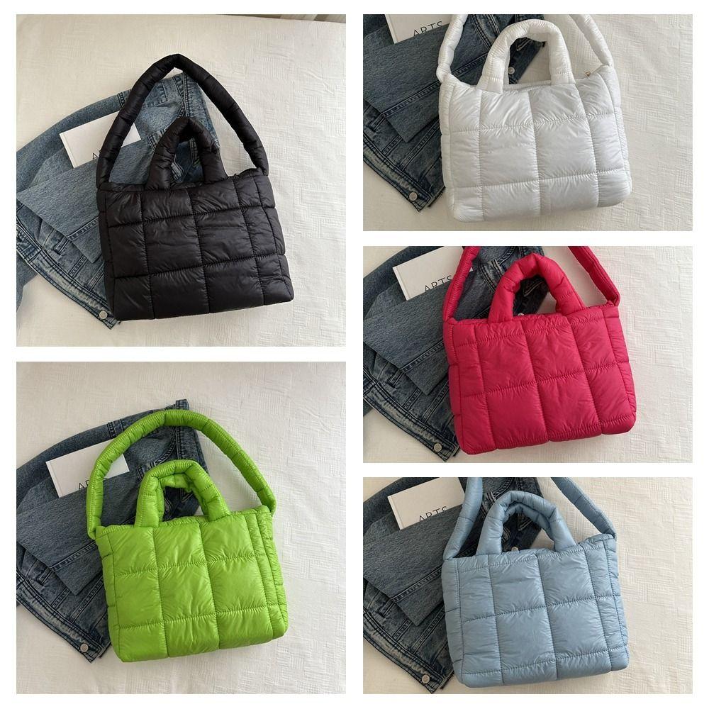 Nylon Space Cotton Handbag Solid Color Puffy Shoulder Bag Casual Cloud Tote Bag Daily