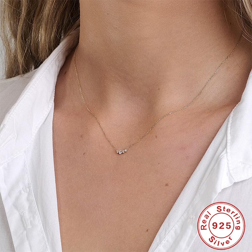 Colier Simplu din Argint Sterling 925, Clasic, cu un Singur Rând de Diamante, Mărime Z, Combinație de Zirconiu, pentru Dame, Colier Claviculă