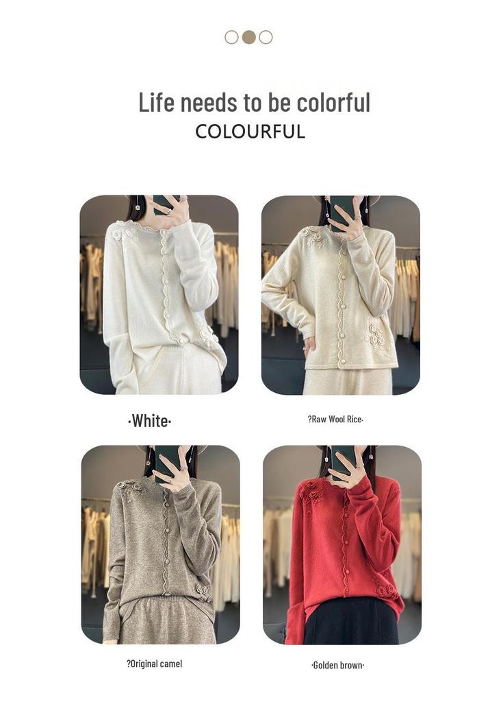 Women's 100% Pure Wool Knit Cardigan - Long Sleeve, Warm, Comfortable, Loose Fit, Slimming, Versatile Sweater.