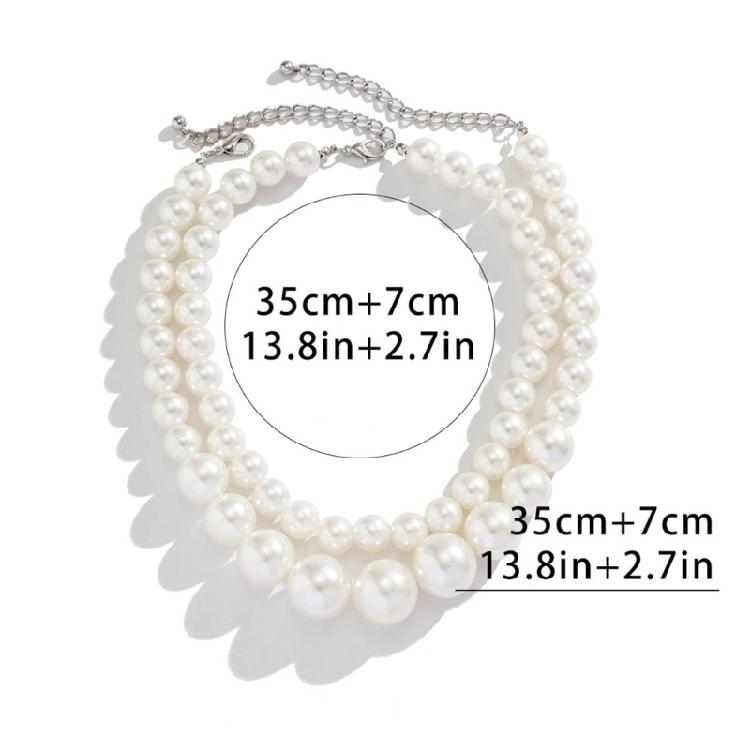 2 PCS Statement Bead Chain Necklace Elegant Pearls Beads Necklace Short Necklace