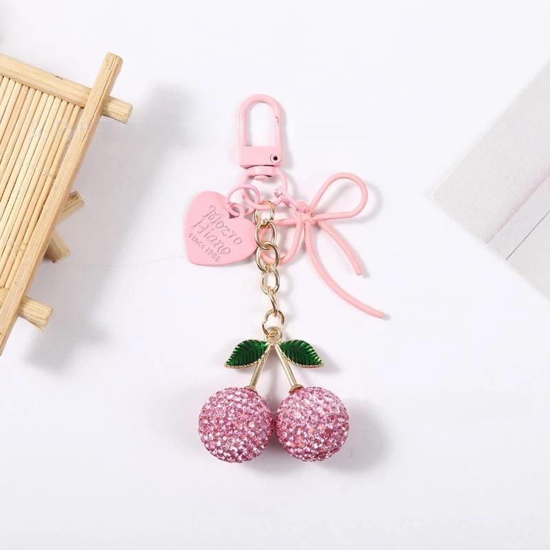 1Pcs Creative Heart Butterfly Bow Cherry Bag Accessory Adorable Fruit Cherry Keychain Fashion Car Key Ring Gift