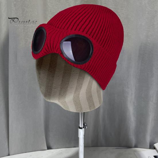 Berretto Lavorato a Maglia Decorazione Occhiali Elastico Morbido Fodera in Peluche Casuale Protezione Orecchie Uomo Colore Unico Autunno Inverno Donna Cappellino Skull Streetwear