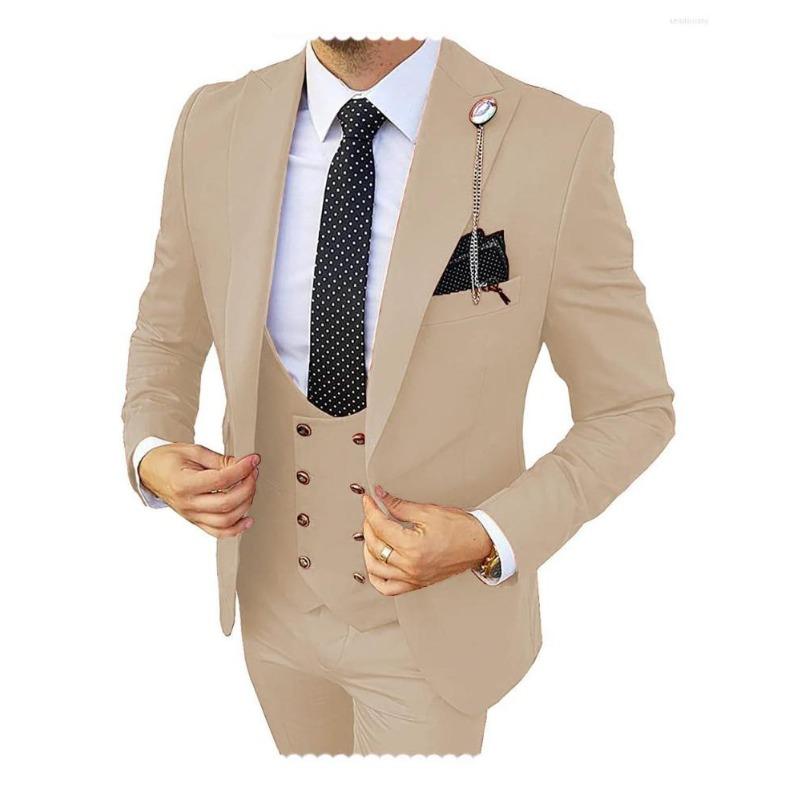 3ks pánské slim fit obleky Vícebarevná vesta a kalhoty, plesové obleky pro muže