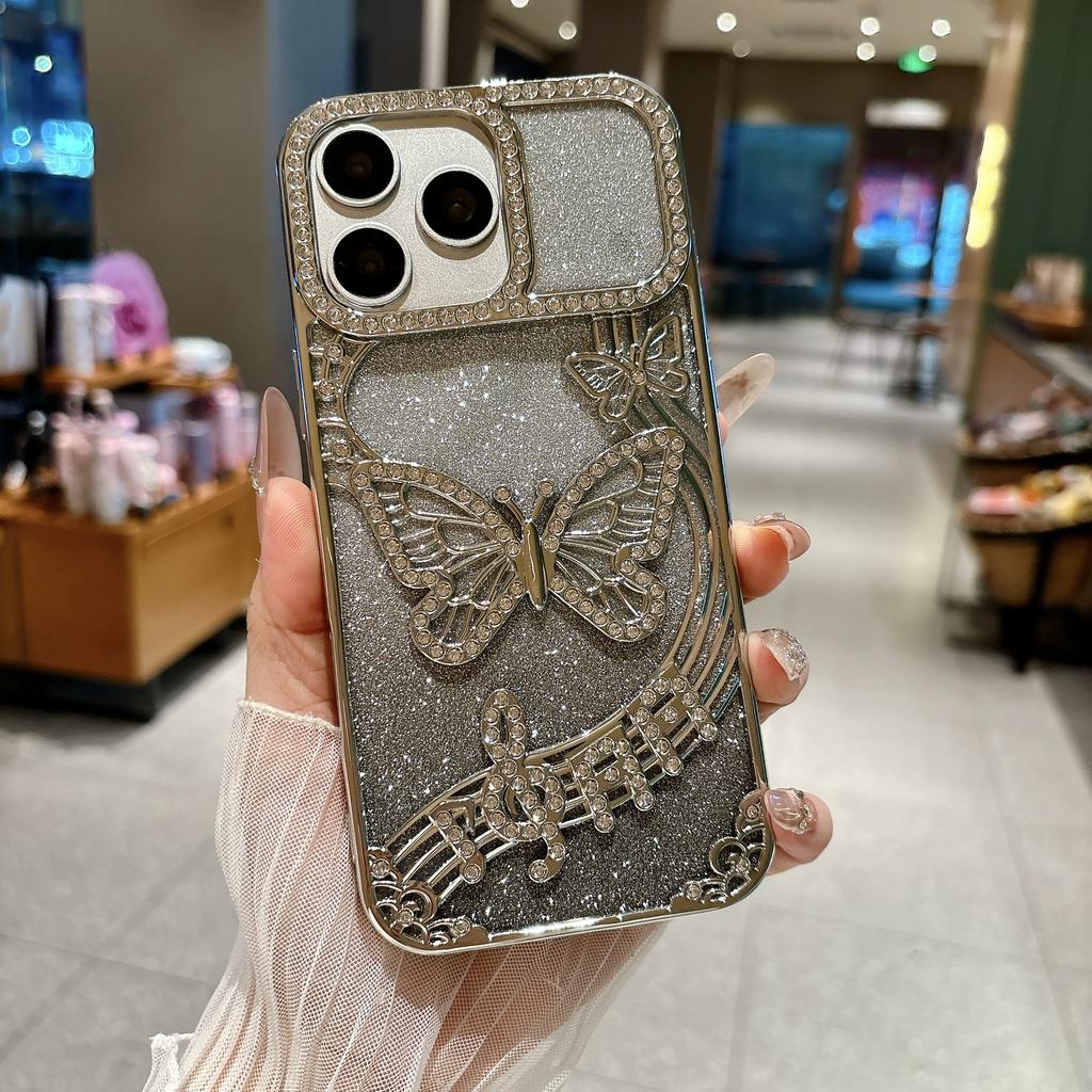 Popular Gradual Change Glitter Butterfly Mobile Phone Case for iPhone17Promax Hollow Apple 17 Protective Case