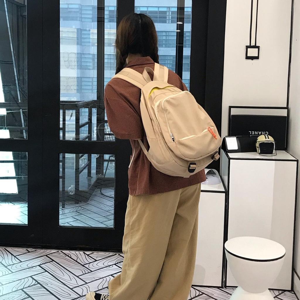 Ryggsekk Nylon Vanntett Unisex Softback Glidelås Mote Ensfarget Ryggsekker For Kvinner Skolesekk Bokveske Preppy Stil