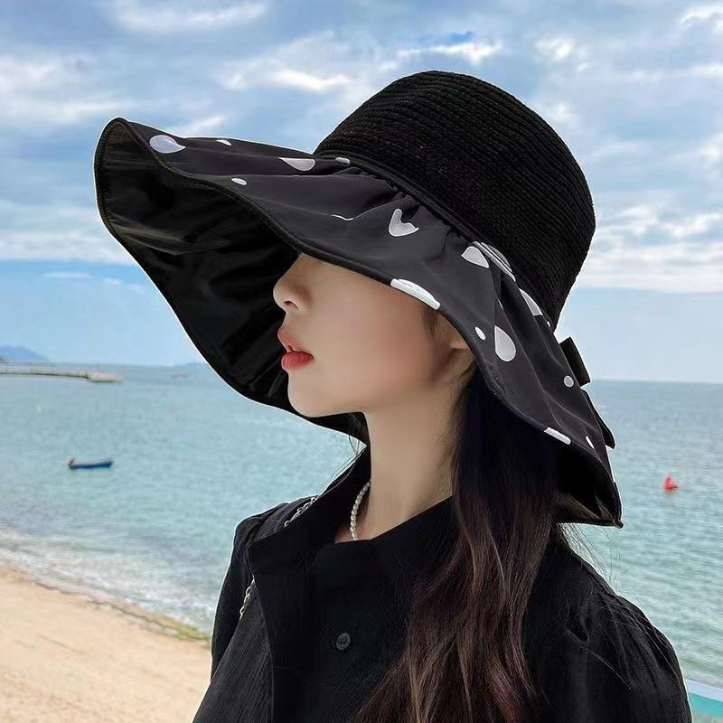Summer sun protection hat butterfly women hollow anti-ultraviolet big brim sun hat princess wind sun protection bucket hat