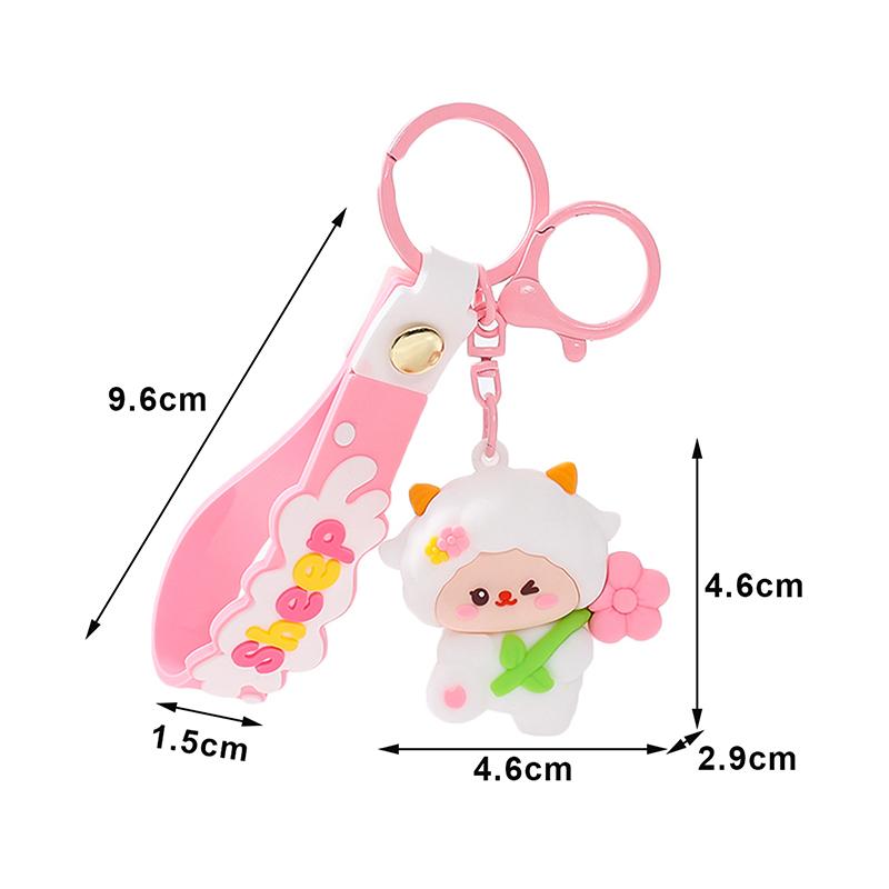 Cute Flower Holding Sheep Keychain Soft Silicone Wrist Strap For Backpack Decor Children Birthday Gifts