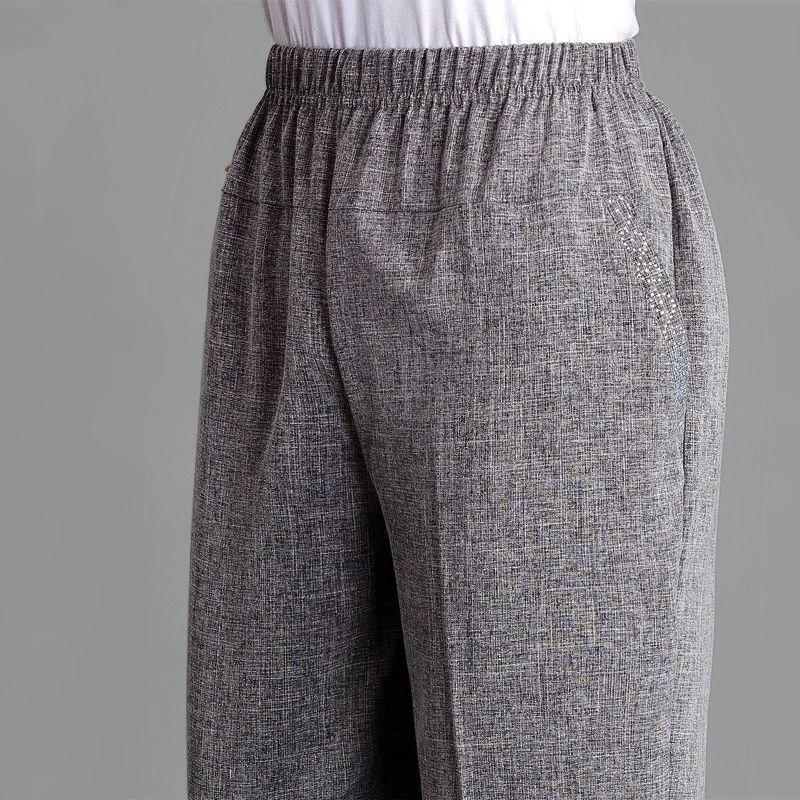 Fashiona Korean Commuting Cotton Hemp High Waist Casual Pants Women's Solid Diamond Pocket Breathable Loose Straight Trousers