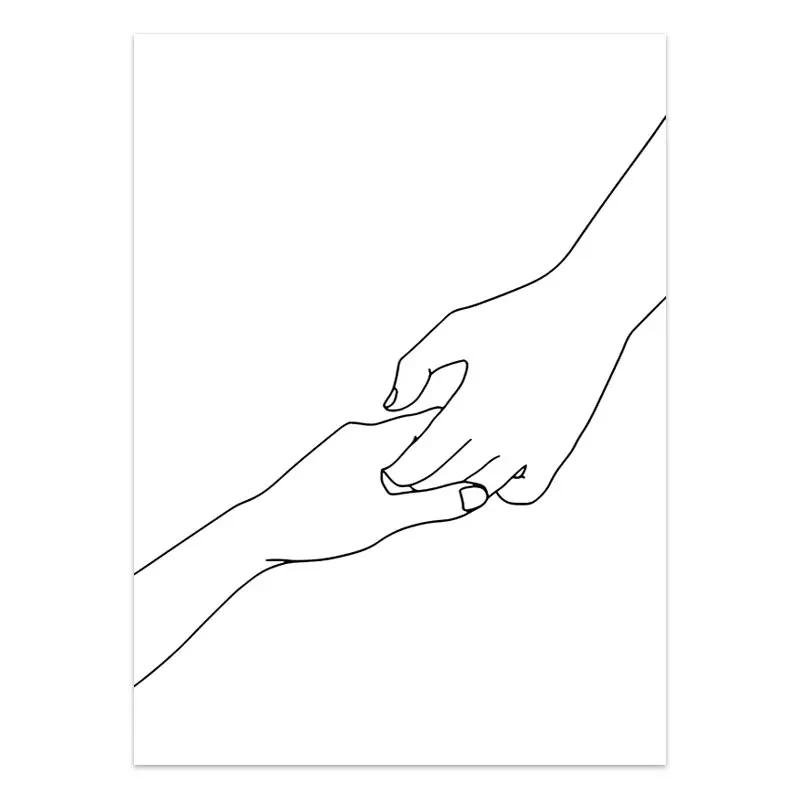 Black White Couple Line Wall Art Canvas Painting Line Drawing Hand Love Kiss Posters and Prints Nordic Picture Living Room Decor
