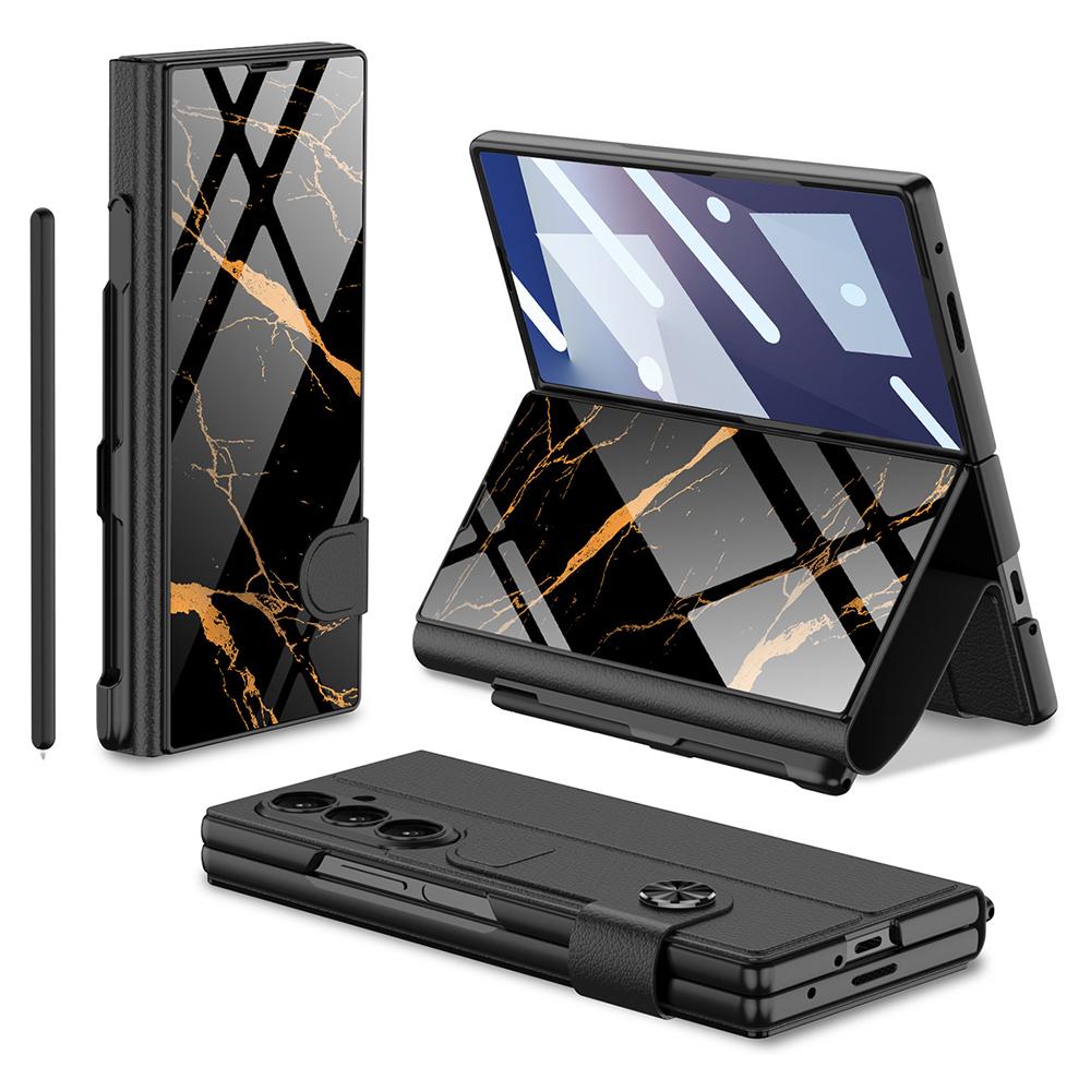 GKK For Samsung Galaxy Z Fold7 5G Case with Pencil Slot Hard PC+PU+Tempered Glass Phone Cover