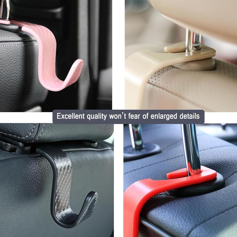 Amooca Car Seat Headrest Hook 4 Pack Hanger Universal Vehicle Car Storage Organizer for Handbag Purse Coat S Type Checkered Black