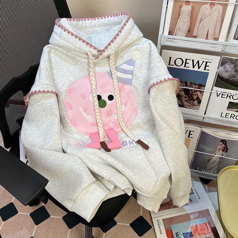 

Design Sense Women s Gray Hooded Sweatshirt - Cute Retro Doll Pullover with Plus Velvet for Autumn/Winter L (suitable for 120-160 pounds)