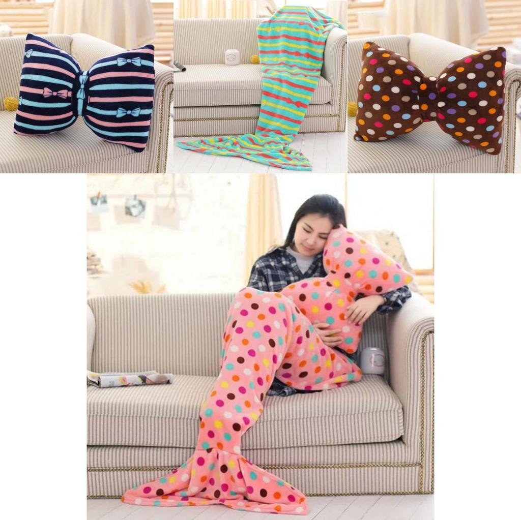 Mermaid Tail Plush Blanket With Bow Design For Cozy Home Lounge And Gift For Women
