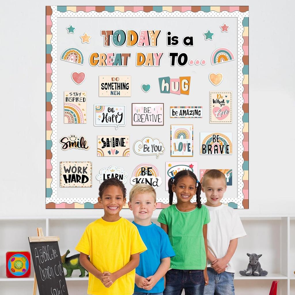 Today Is A Great Day Bulletin Board Set Boho Rainbow Inspiration Classroom Decor for Teachers Positive Affirmations Accents Motivational Cutouts for