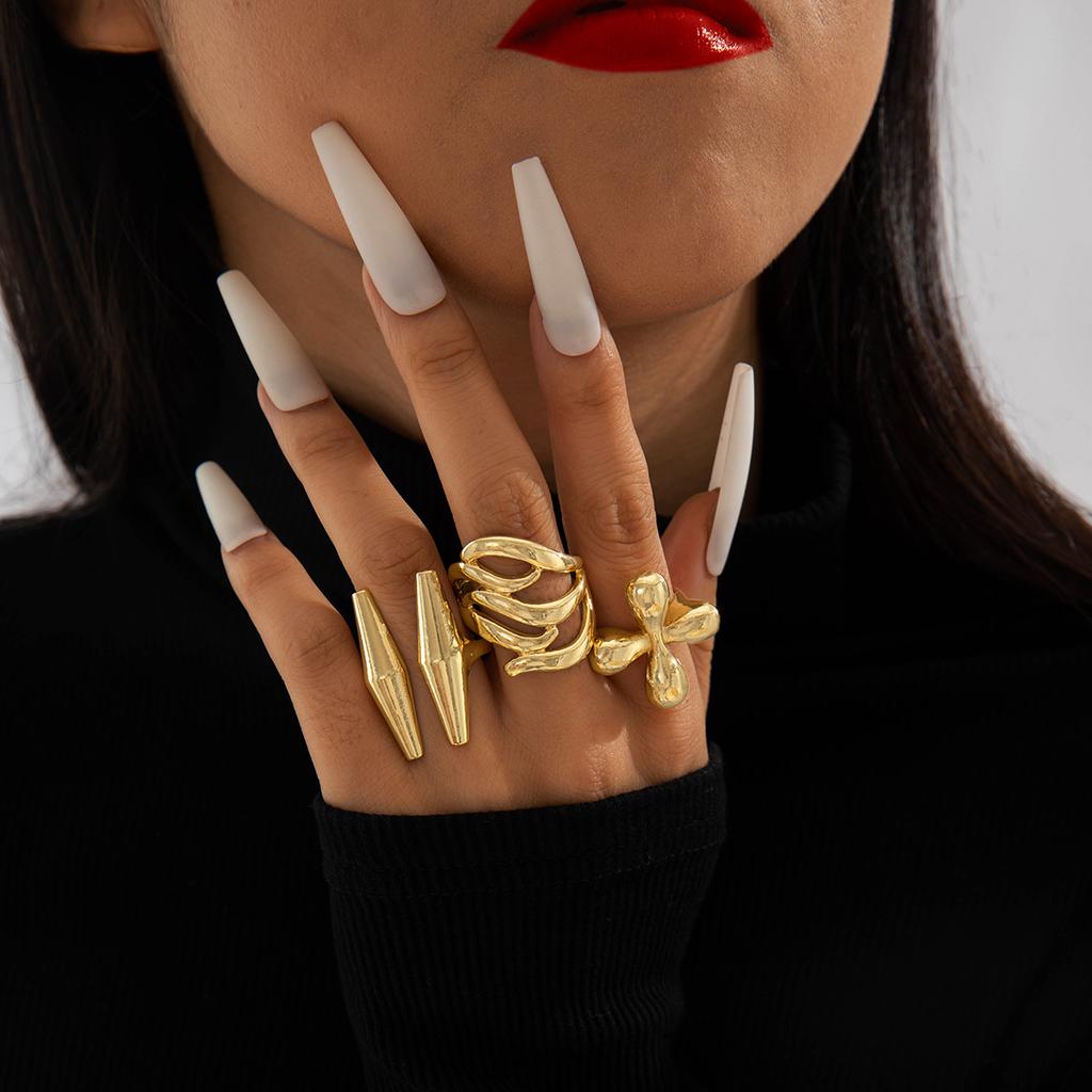 Fashionable irregular geometric openwork ring set design sense peach heart butterfly opening ring for women