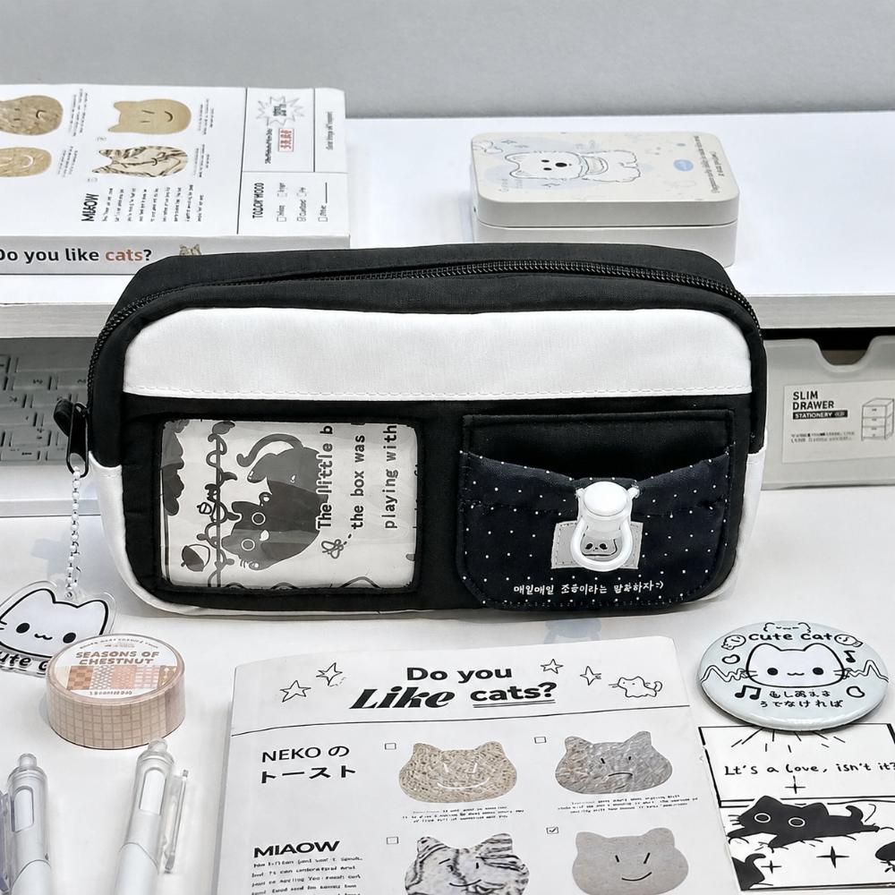 Black White Pen Bag Polka Dot Pencil Pouch Korean Pen Storage Organizer Gift