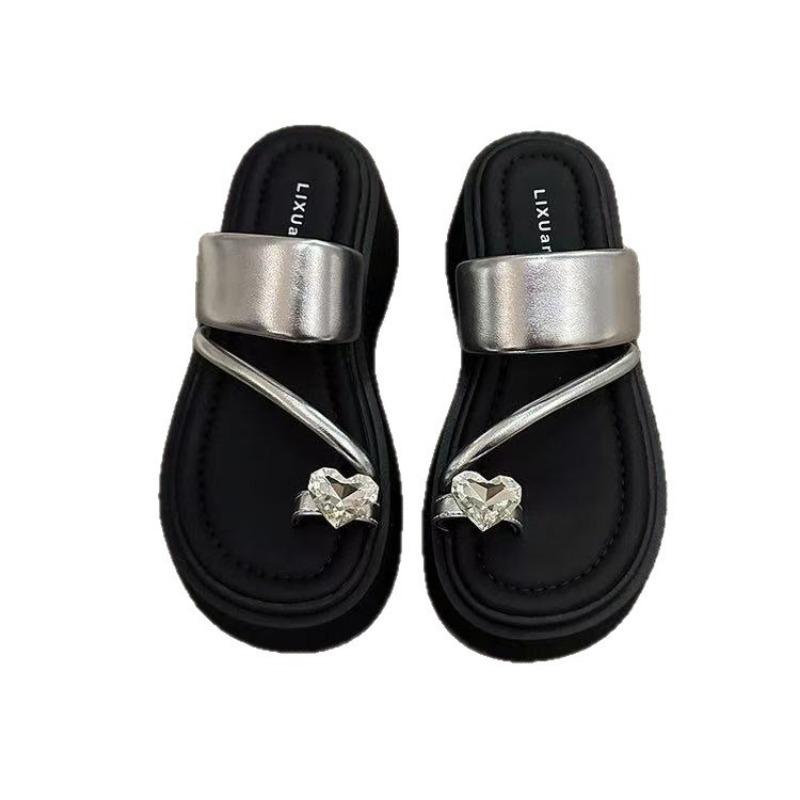 Cool slippers women's summer wear fashionable new rhinestone high-end platform sandals versatile white legs long fairy