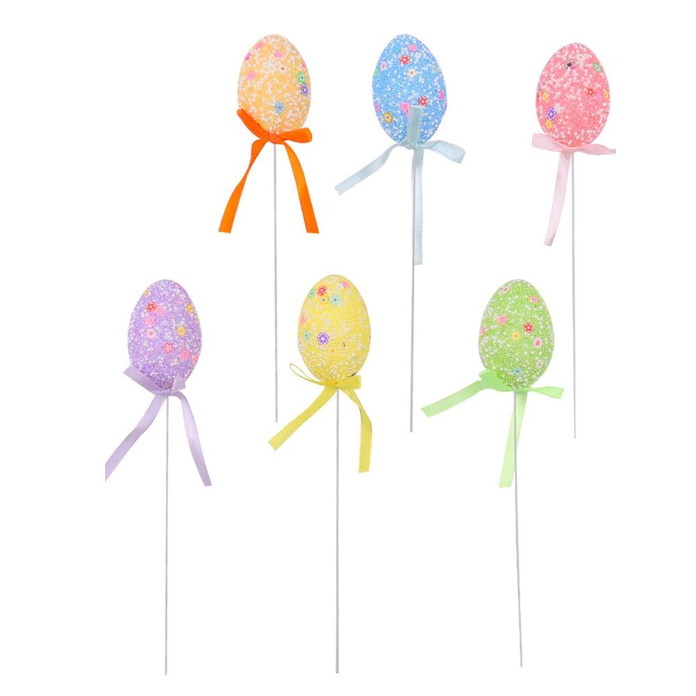 6pcs Foam Artificial Easter Eggs Stem DIY Crafts Simulation Egg Ornament  Happy Easter Decorations