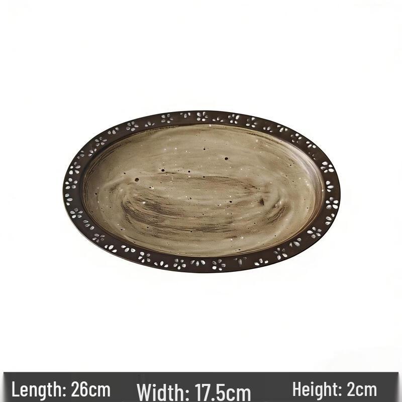 

ZISIZ 10.2-inch Meteorite Plum Blossom Wabi-Sabi Embossed Ceramic Oval Plate