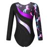 Girls Shiny Rhinestone Leotard Long Sleeve Round Neck Bronzing Fabric Pattern Print Performance Bodysuit