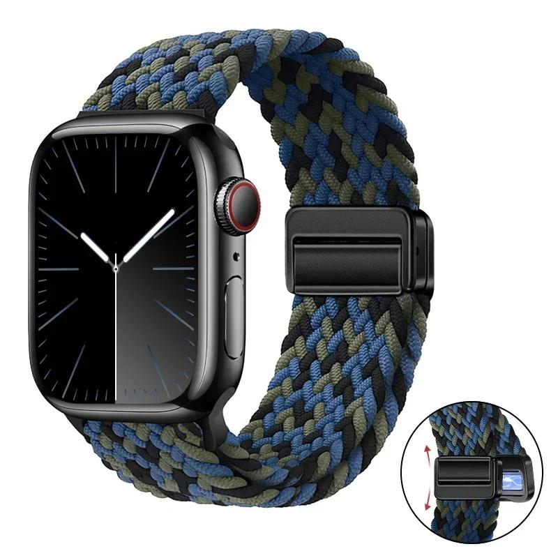 Magnetic Braided Loop Strap For Apple Watch Band 45mm 41mm 44mm 42mm 46mm Ultra 3 49mm Nylon Bracelet iWatch 11 10 9 8 7 6 5 SE